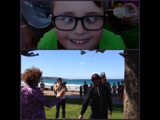 @redfoo and @vichka35 were trying to help @ifletcher19 with his swing and ended up making a kid go cross eyed (at Manly Beach)